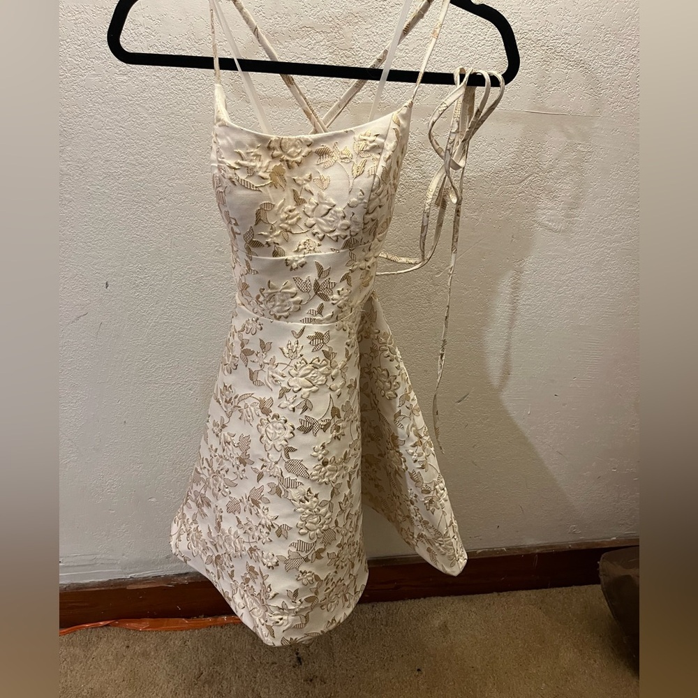 New With Tags White/Gold floral Mini Dress